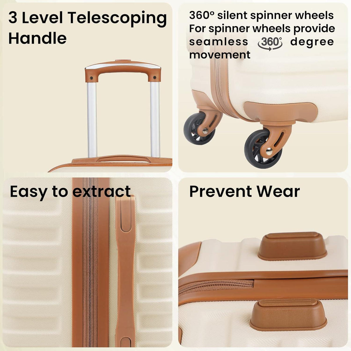 COOLIFE Trolley Koffer Reisekoffer Mittelgroß ABS 3tlg Blau/Braun TSA Spinner