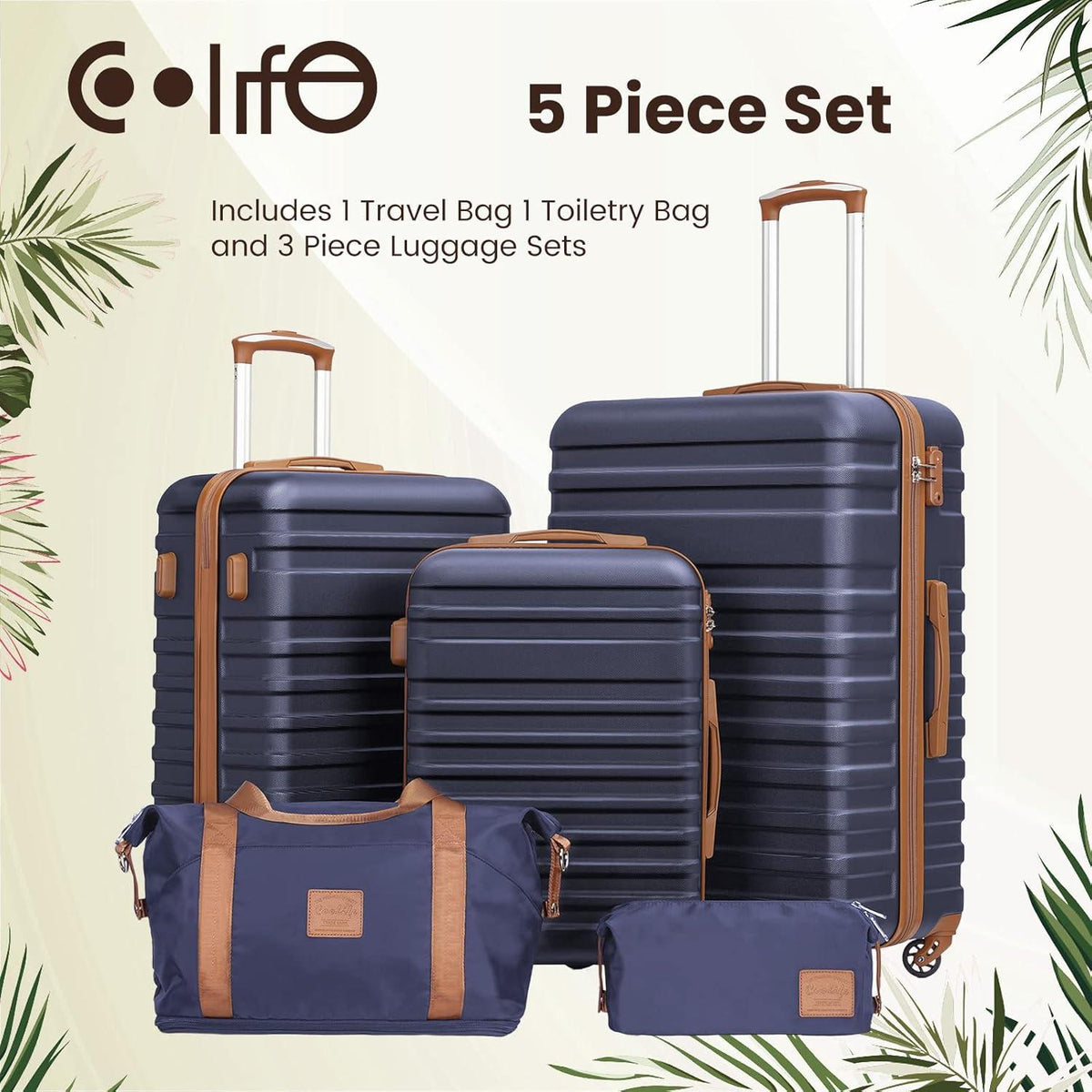 COOLIFE 5tlg Koffer Set ABS Hartschale 4 Rollen TSA-Schloss