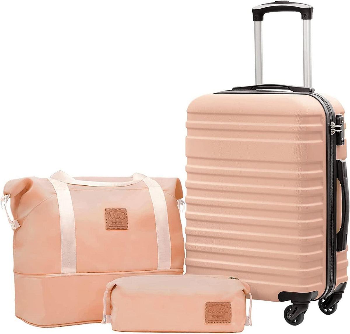 ABS Hartschalen Koffer Set 3tlg Lotusrosa Handgepäck 4 Rollen