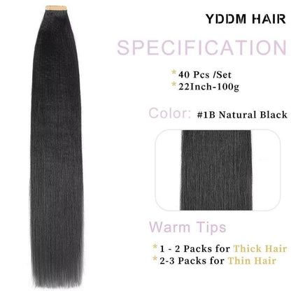 Echthaar Tape Extensions 22 Zoll Schwarz Yaki Straight