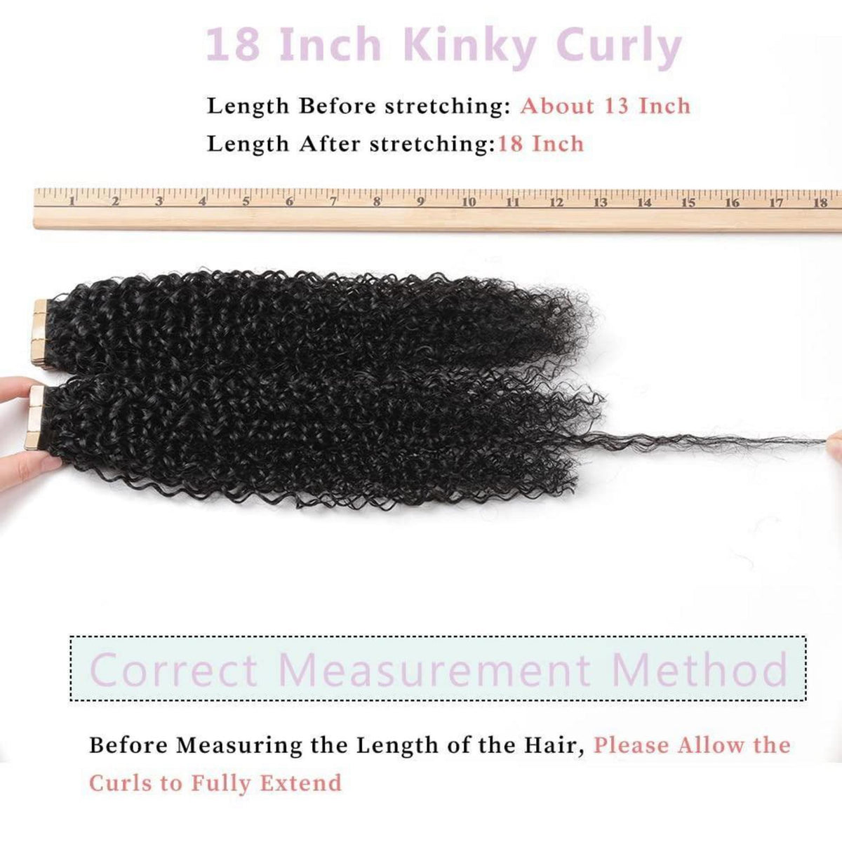 Echthaar Tape Extensions Schwarz Kinky Curly 18 Zoll