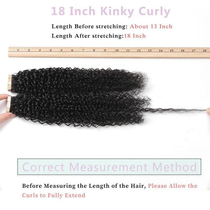 Echthaar Tape Extensions Schwarz Kinky Curly 18 Zoll