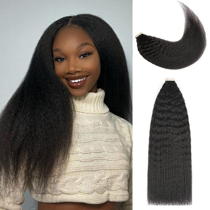 Echthaar Tape Extensions Schwarz Kinky Straight 20 Zoll