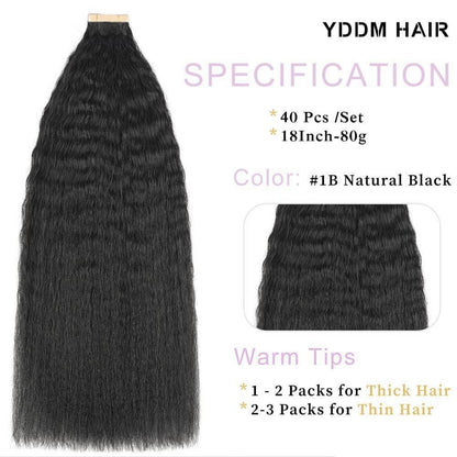 18 Zoll Echthaar Tape Extensions Schwarz Kinky Straight