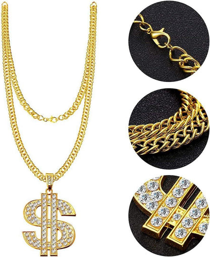 Hip Hop Kostüm Set Rapper Accessoires Goldkette Sonnenbrille Armband