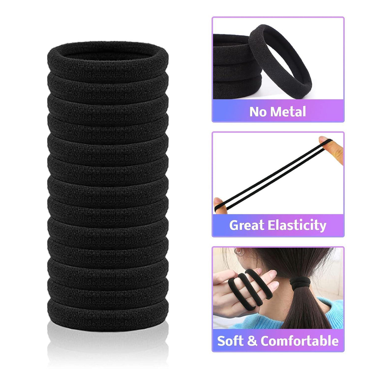 20 Stück Schwarz Baumwolle Haargummis 8mm für Mädchen Männer Frauen