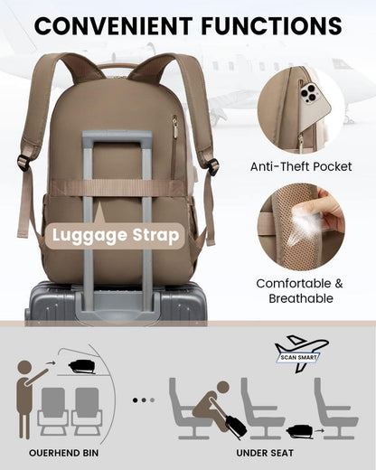 Großer Damen Laptop Rucksack 17 Zoll USB Ladeanschluss Beige Khaki