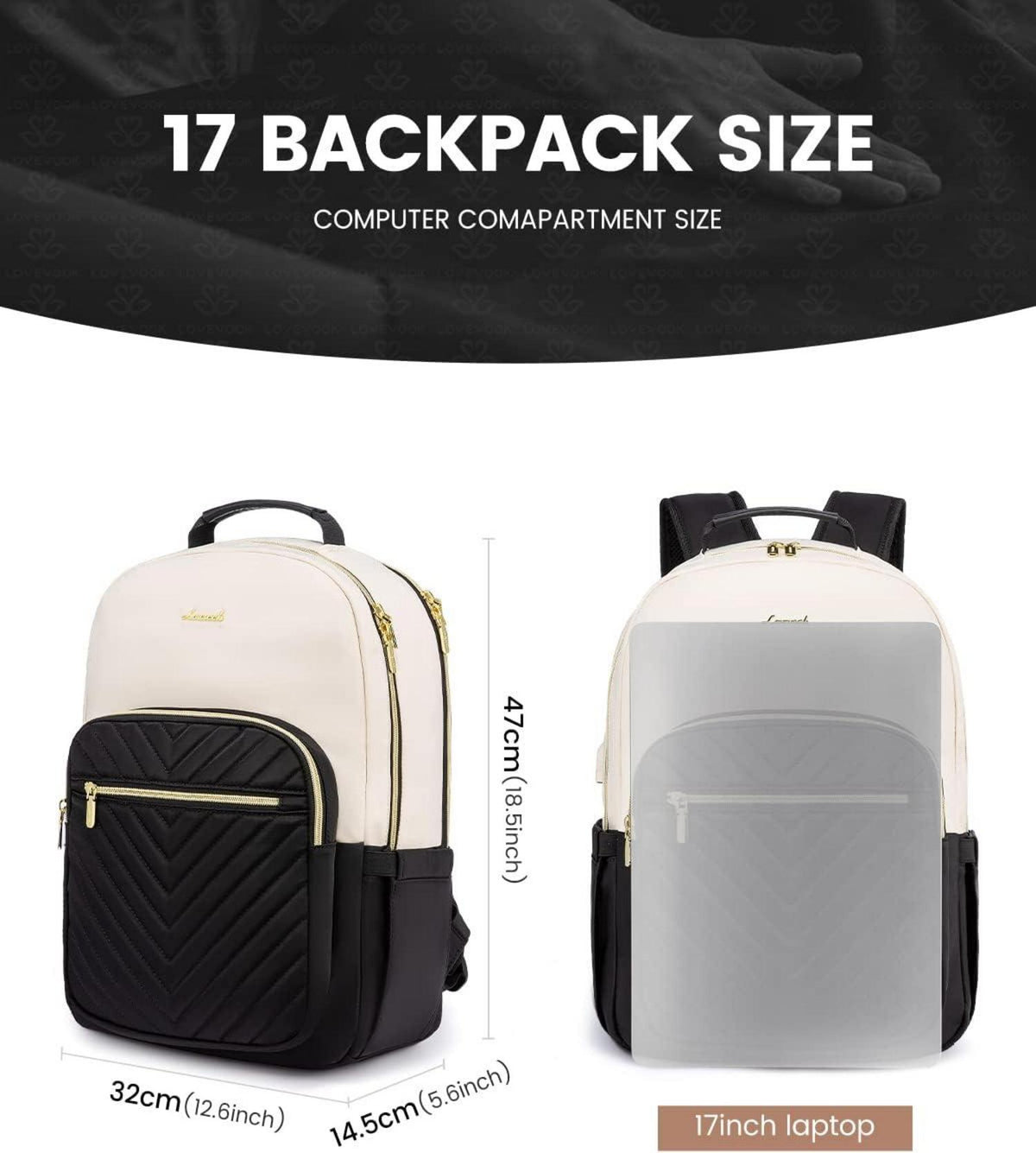 Laptop Rucksack Damen 17 Zoll Wasserdicht USB Ladeanschluss Beige