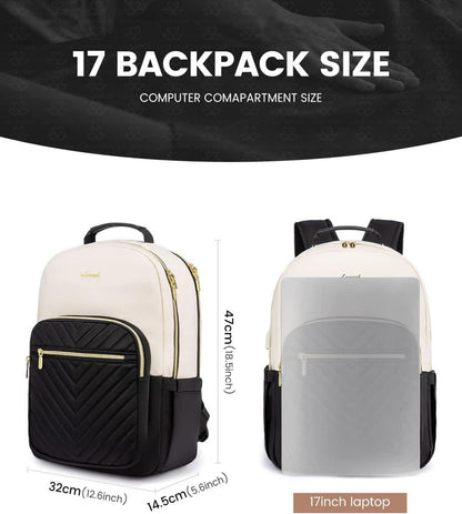Laptop Rucksack Damen 17 Zoll Wasserdicht USB Ladeanschluss Beige