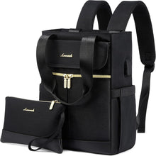Schwarzer Damen Rucksack 2-in-1 mit USB Ladeanschluss