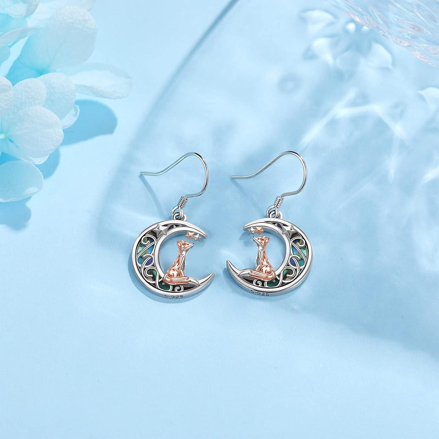 Fuchs Ohrringe Sterling Silber Mond Abalone Ohrhänger Tier Geschenke