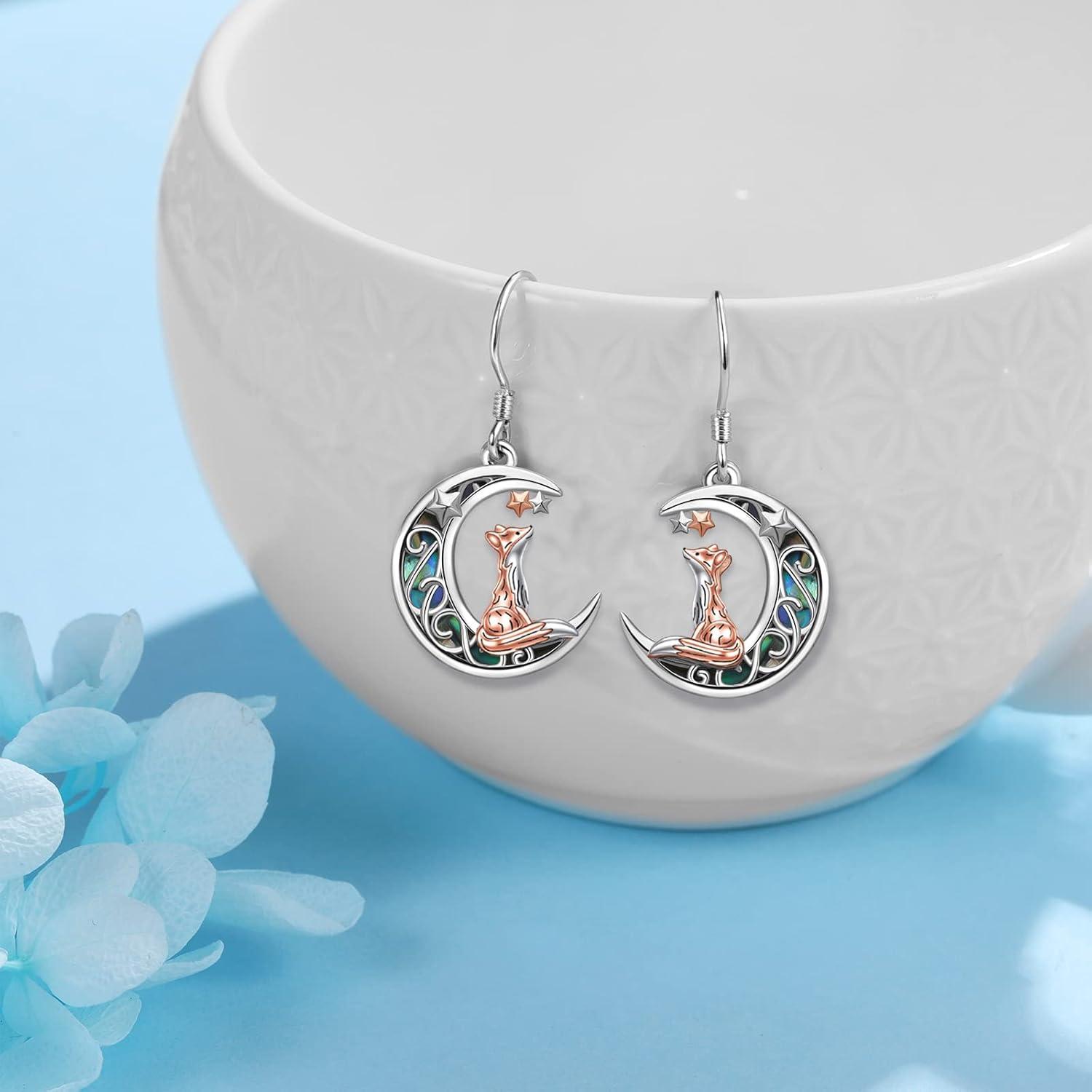Sterling Silber Fuchs Mond Ohrringe Muschel Abalone Damen Geschenk