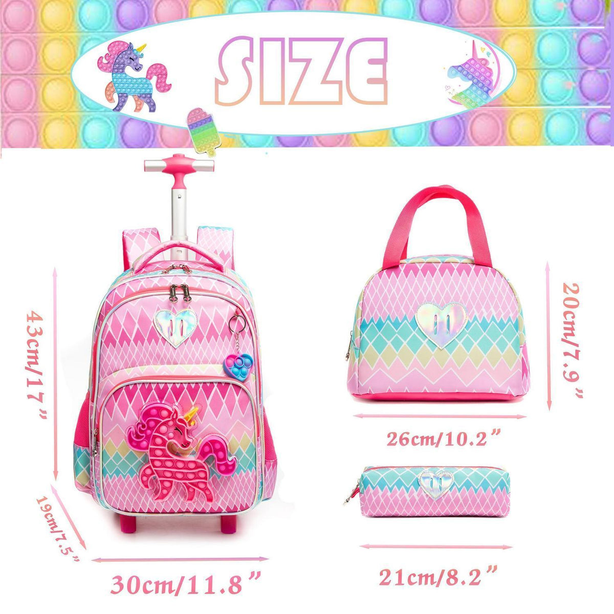 Rollrucksack Schulranzen Einhorn 3in1 mit Lunch Bag & Mäppchen