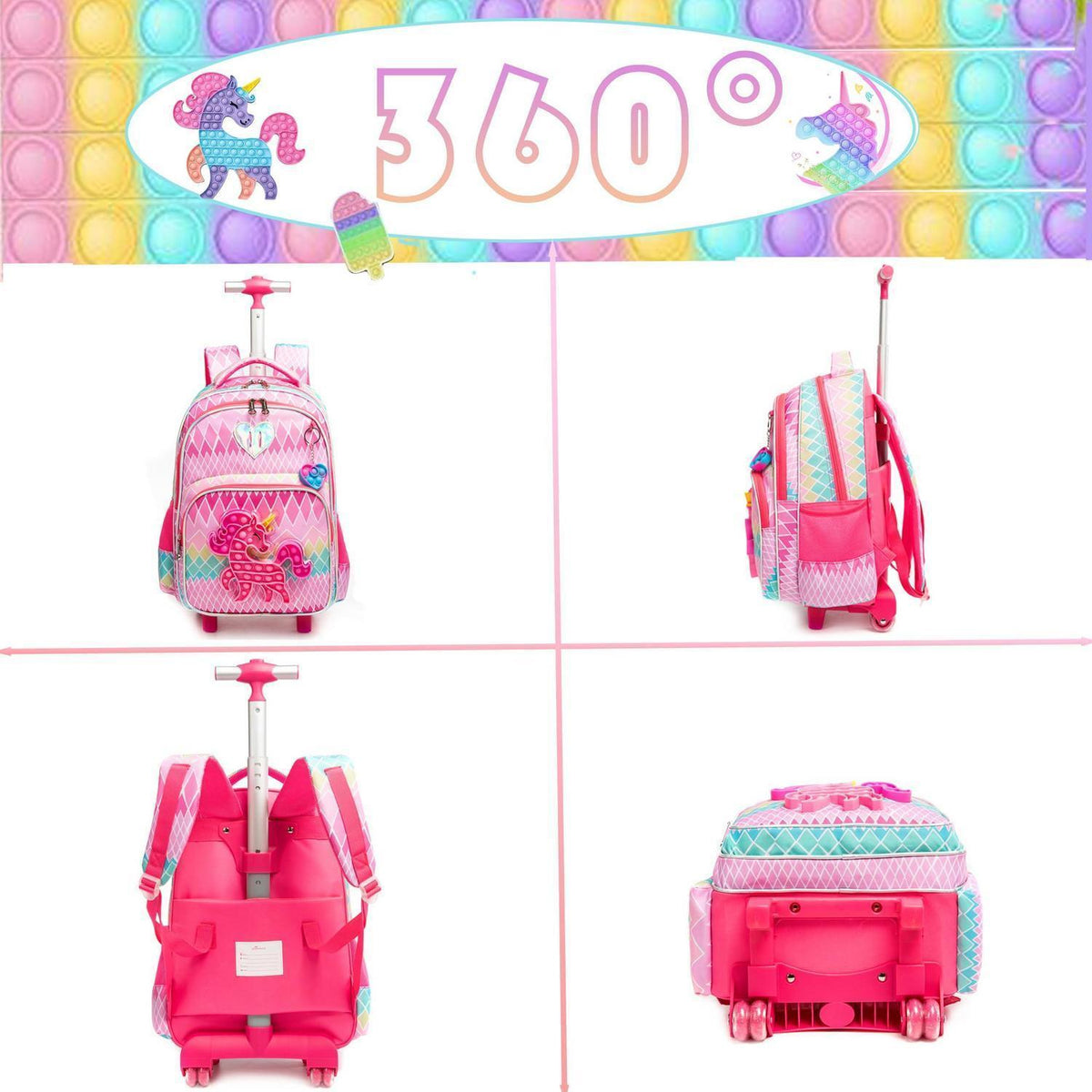 Rollrucksack Schulranzen Einhorn 3in1 mit Lunch Bag & Mäppchen