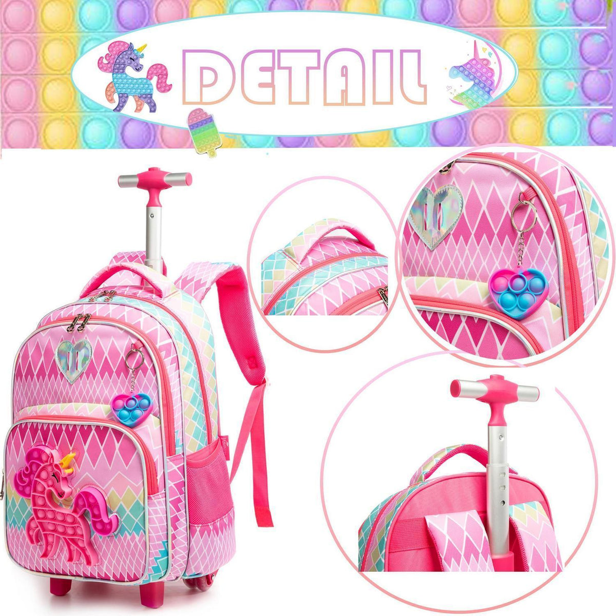 Rollrucksack Schulranzen Einhorn 3in1 mit Lunch Bag & Mäppchen