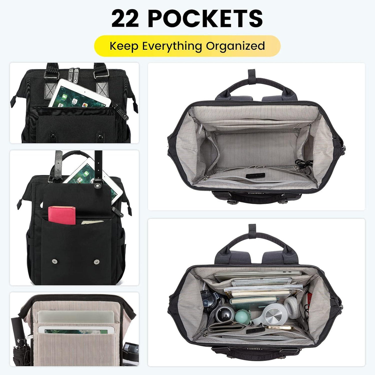 Wasserdichter Backpack Schwarz mit Laptopfach und Aufbewahrungstasche