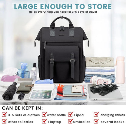 LOVEVOOK Rucksack Damen Groß 18 Zoll Wasserdicht Schwarz Handgepäck Backpack