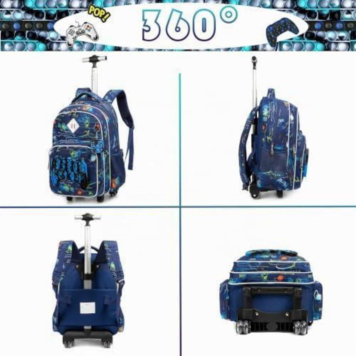 Schultrolley Rucksack mit Rollen für Kinder – Blau