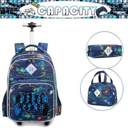 Schultrolley Rucksack mit Rollen für Kinder – Blau