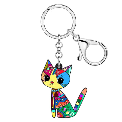 Acryl Katze Schlüsselanhänger - Farn Design für Damen