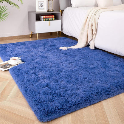 Weicher Hochflor Teppich Blau 80x150 cm – Shaggy Wohnzimmer Teppich