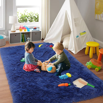 Weicher Hochflor Teppich Blau 80x150 cm – Shaggy Wohnzimmer Teppich