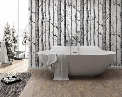 Selbstklebende Weiße Birke Baum Tapete PVC Wandfolie 44cm x 1000cm