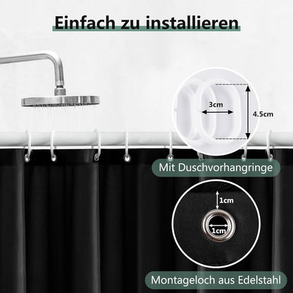 REDKEY Duschvorhang 120x180 cm Anti-Schimmel Wasserabweisend Schwarz