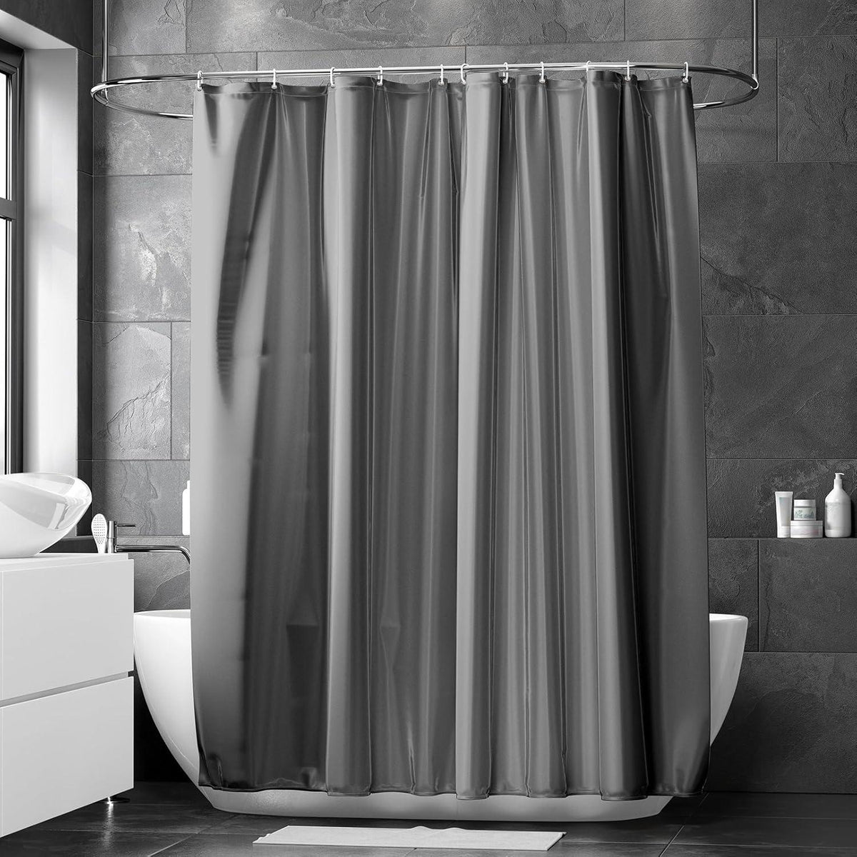Duschvorhang 180x200cm PVC Antibakteriell Wasserabweisend Dark Grey