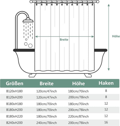 Duschvorhang 120x200 Antibakteriell PVC Grau Wasserdicht