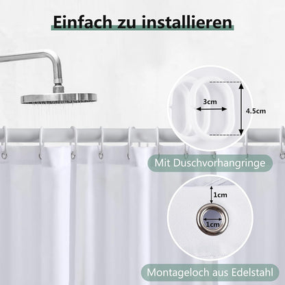 Duschvorhang 120x180 cm, Anti-Schimmel, Wasserabweisend, Weiß
