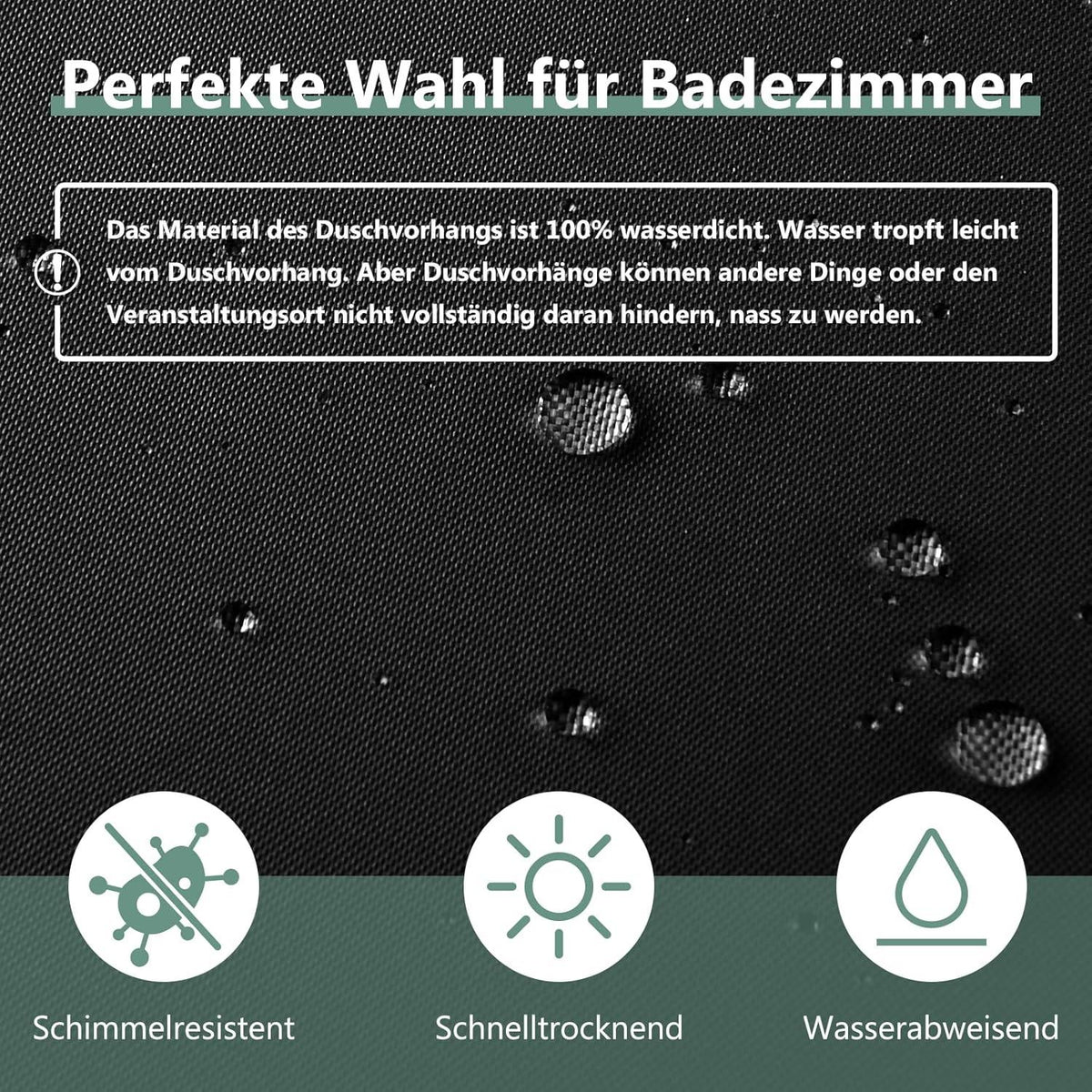 Duschvorhang 240x200 cm PVC Textil Anti-schimmel Schwarz