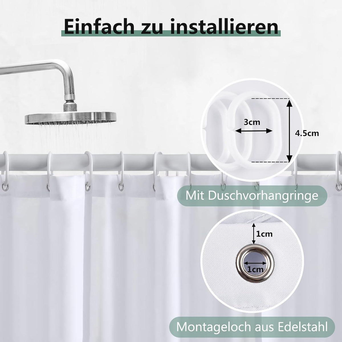 Duschvorhang 180x180 cm Anti-schimmel PVC Antibakteriell Vorhang