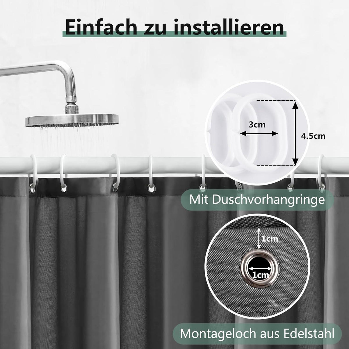Duschvorhang PVC Textil Anti-Schimmel 120x180 Schnelltrocknend Dunkelgrau