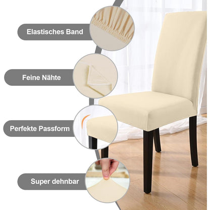 Stretch Stuhlhussen 4er Set – Beige | Abnehmbar & Waschbar