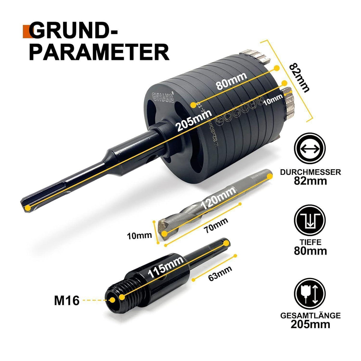 Diamantbohrkrone 82mm für Steckdosen mit SDS-Plus Adapter