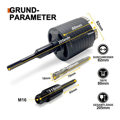 Diamantbohrkrone 82mm für Steckdosen mit SDS-Plus Adapter