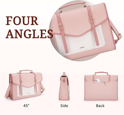 Laptop Handtasche Damen 15,6 Zoll PU-Leder Umhängetasche Rosa