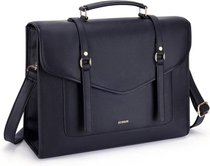 ECOSUSI Laptop Handtasche Damen 15,6 Zoll PU-Leder Schwarz