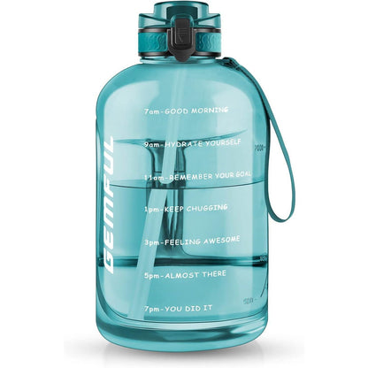 3L Trinkflasche mit Strohhalm und Zeitmarkierung (Zyan)