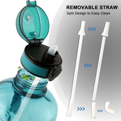 3L Trinkflasche mit Strohhalm und Zeitmarkierung (Zyan)