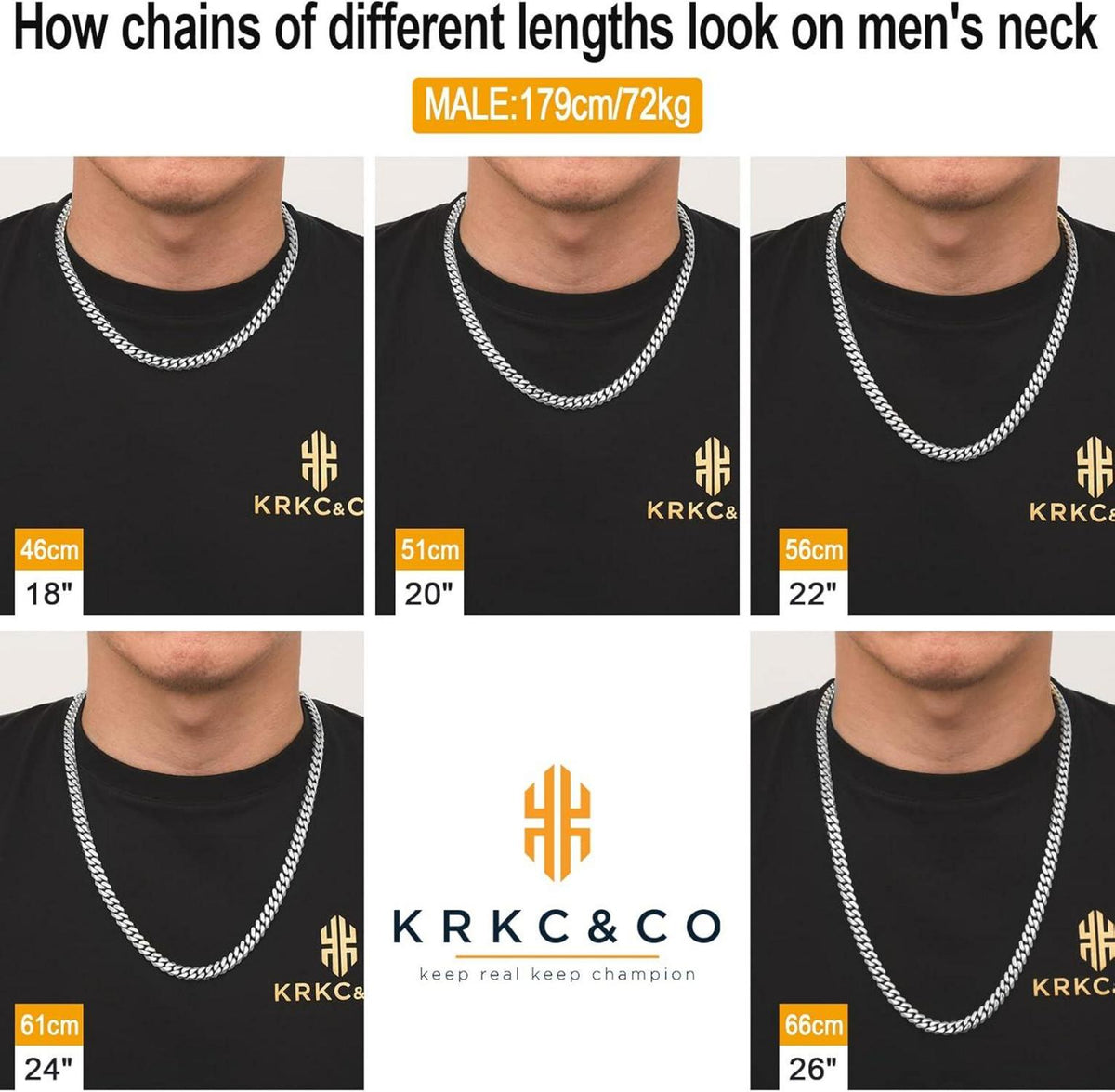 KRKC&CO Herren Panzerkette 8mm 61cm Edelstahl Diamantschliff Gold_CHAIN
