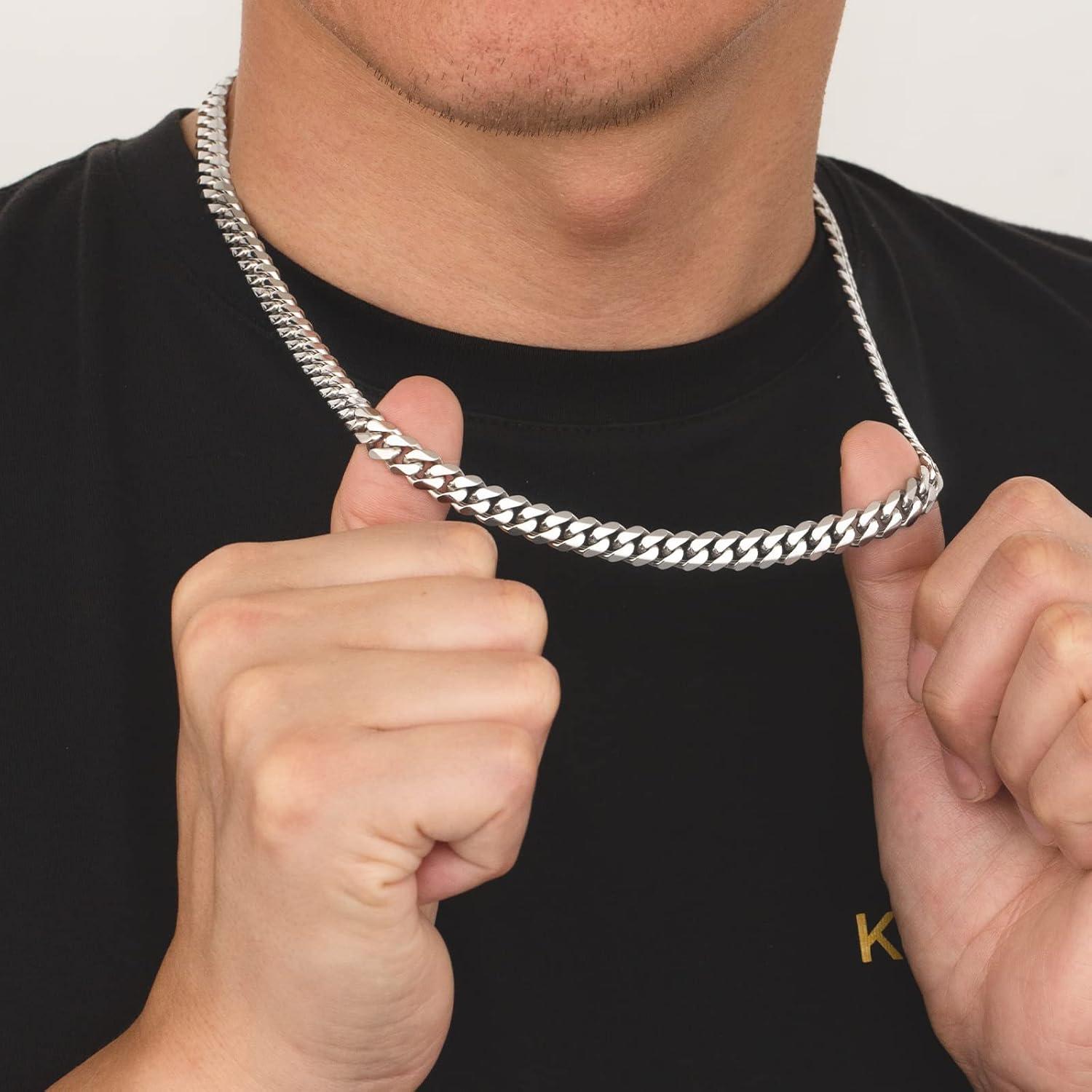 KRKC&CO Männer Halskette 8mm Edelstahl Cuban Chain Diamantschliff Goldkette Silberkette 61cm
