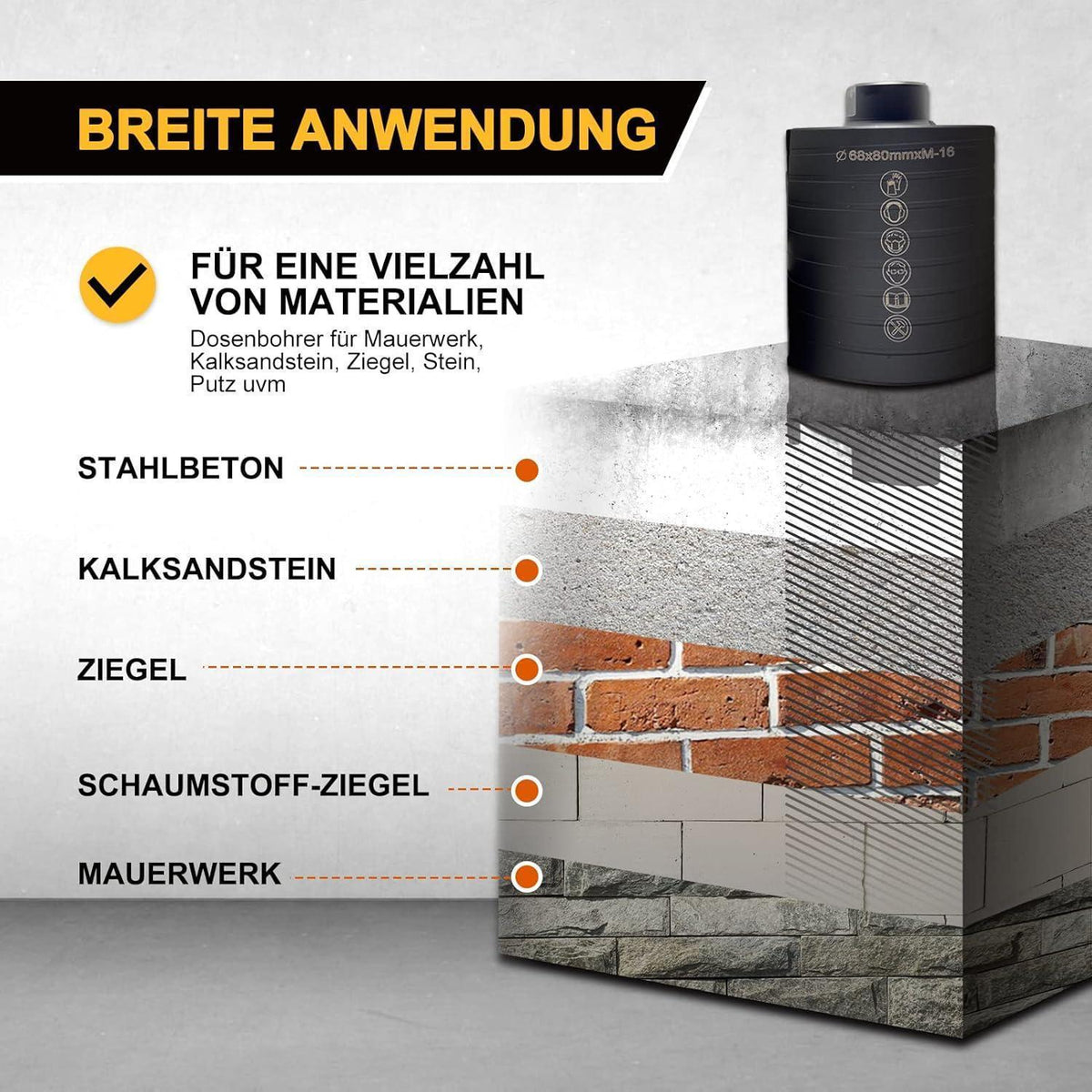 Diamant-Dosensenker 68mm mit Zentrierbohrer für Mauerwerk & Beton