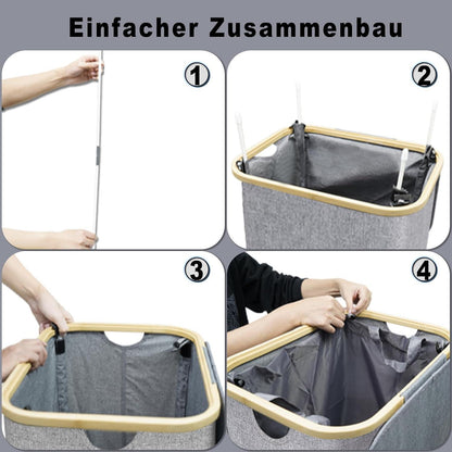 Schmaler Wäschekorb 100L mit Bambusdeckel & Wäschesack