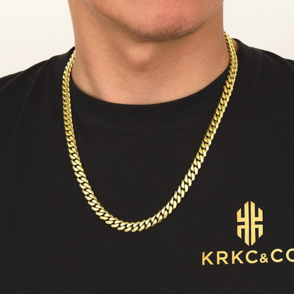 Herren Panzerkette 8mm Edelstahl Diamantschliff 14K Vergoldet Cuban Chain