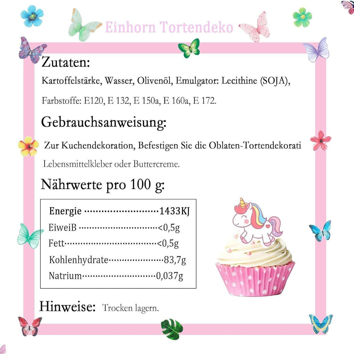 Essbare Einhorn Tortendeko 80 Stück für Mädchen Geburtstage