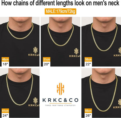 KRKC&CO 6mm Herren Panzerkette Diamantschliff Gold 66cm