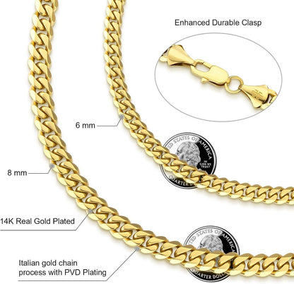Herren Edelstahl Panzerkette 6mm Diamantschliff 14K Gold