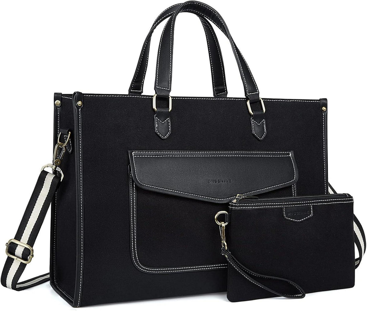 Missnine Laptop-Handtasche Damen Canvas 15,6 Zoll